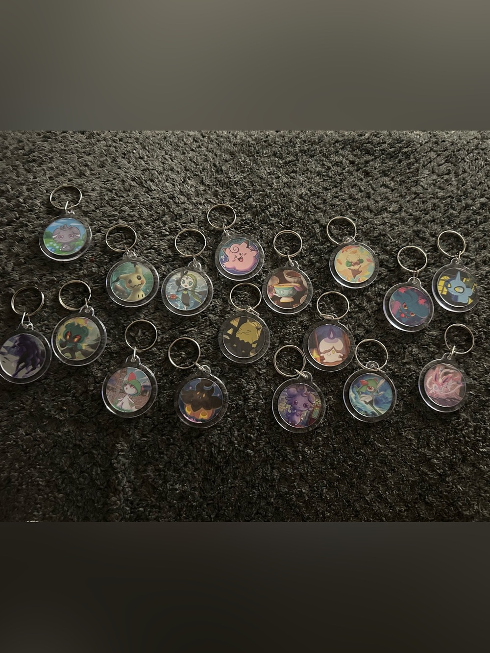 Hand Crafted clear acrylic Pokemon-style character keychain - multicolor